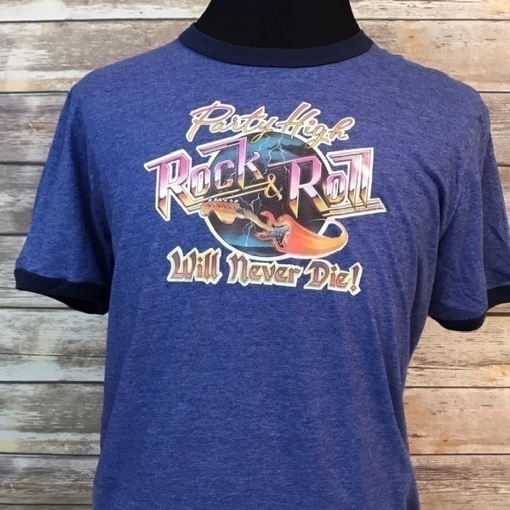 Vintage 1980s Party High Rock & Roll Will Never Die Iron-On On New T-Shirt